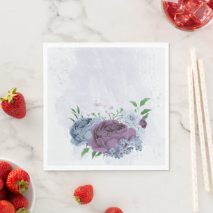 Serviette En Papier Mariage floral bleu pourpre