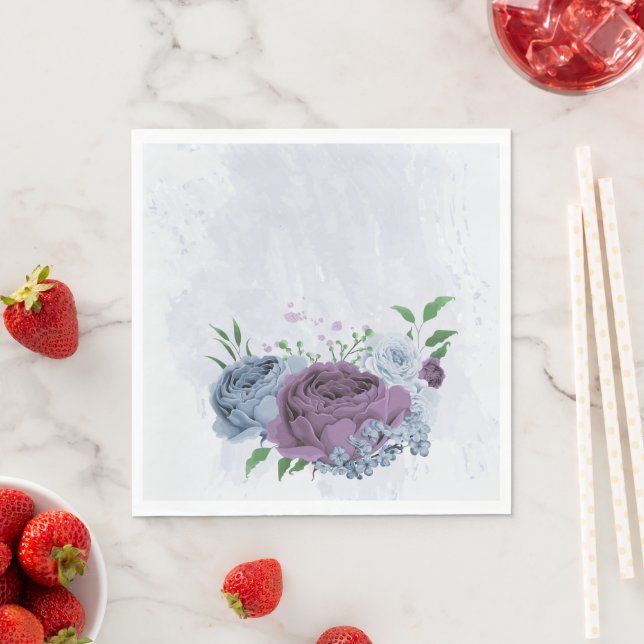 Serviette En Papier Mariage floral bleu pourpre (En situation)
