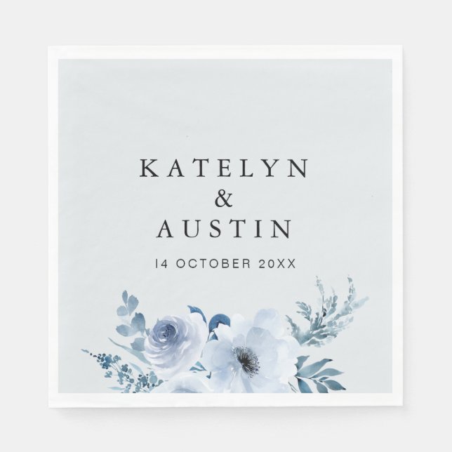 Serviette En Papier mariage floral bleu poussiéreux (Devant)