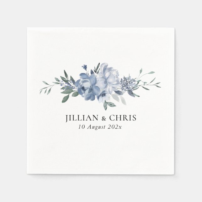 Serviette En Papier mariage floral bleu poussiéreux (Devant)