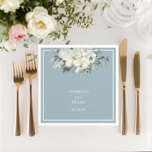 Serviette En Papier Mariage Floral Bleu Poussiéreux Classique