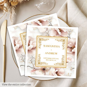 Serviette En Papier Mariage floral boho en ivoire rose pastel doux