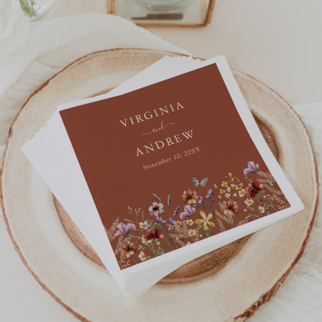 Serviette En Papier Mariage Floral Boho en terre cuite (Terracotta Floral Boho Wedding Napkins by Painted Paperie
)