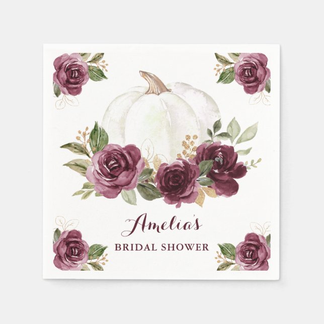 Serviette En Papier Mariage Floral Bourguignon Citrouille Automne (Devant)