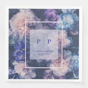 Serviette En Papier Mariage Floral Caprice Bleu Violet Pourpre