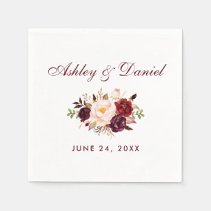 Serviette En Papier Mariage floral d'aquarelle de Bourgogne