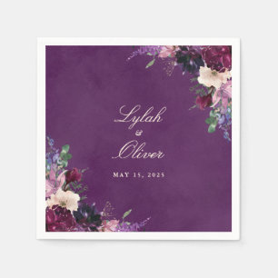 Serviette En Papier Mariage floral d'aubergine violet serviettes