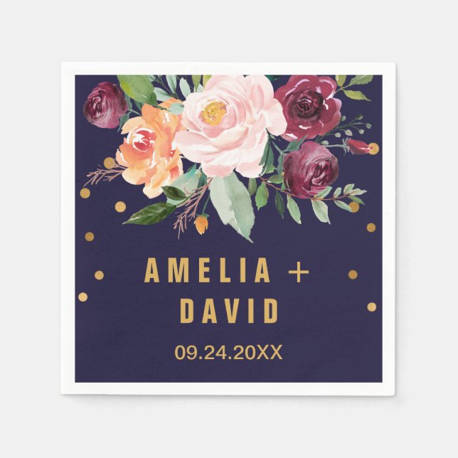 Serviette En Papier Mariage floral d'automne (Devant)
