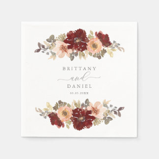 Serviette En Papier Mariage floral de Bourgogne et de Pêche
