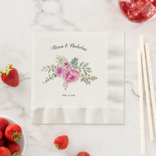 Serviette En Papier Mariage floral de cactus d'aquarelle rose chaud