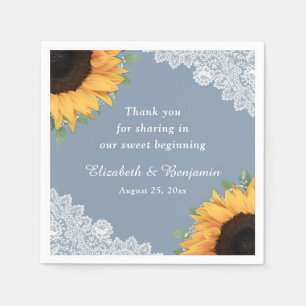 Serviette En Papier Mariage floral de dentelle bleu rustique