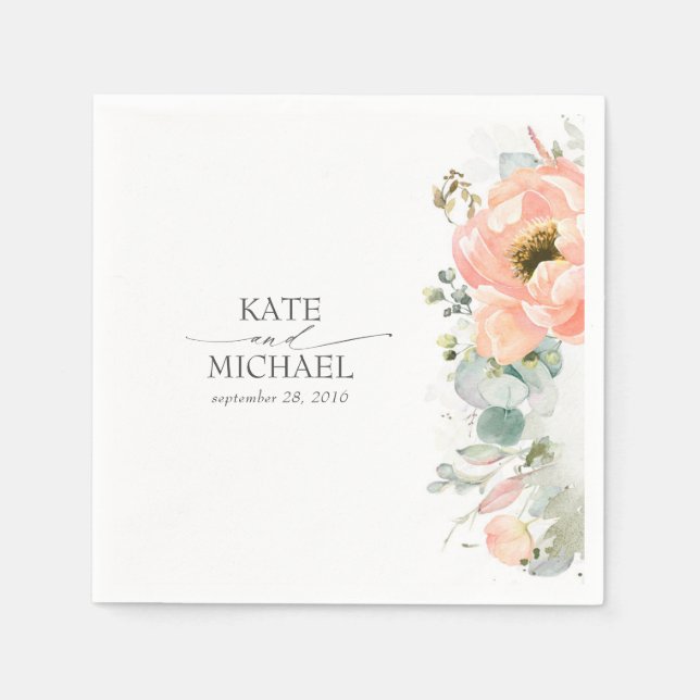 Serviette En Papier Mariage floral de pêche (Devant)