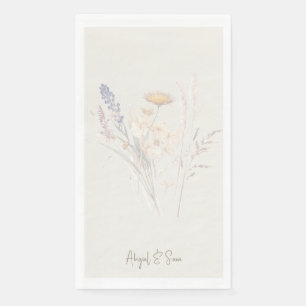Serviette En Papier Mariage floral de script de crème