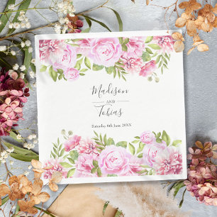 Serviette En Papier Mariage floral de verdure et pivoine rose saumon