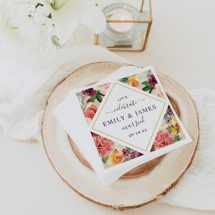 Serviette En Papier Mariage Floral Diamant Bourguignon Rustique