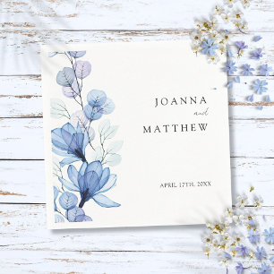 Serviette En Papier Mariage Floral Élégant Moderne Bleu Poussiéreux