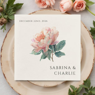 Serviette En Papier Mariage Floral Élégant Pivoine Rose Tendre
