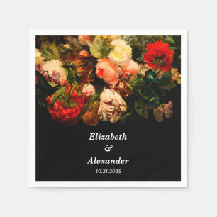 Serviette En Papier Mariage floral élégant romantique sombre