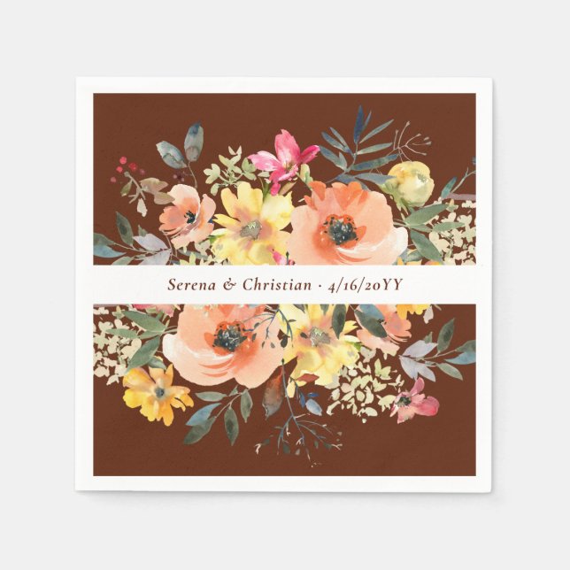 Serviette En Papier Mariage floral en terre cuite rouille (Devant)