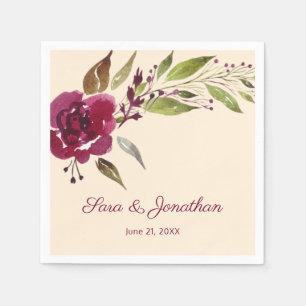 Serviette En Papier Mariage Floral et Végétal Bourgogne Marsala