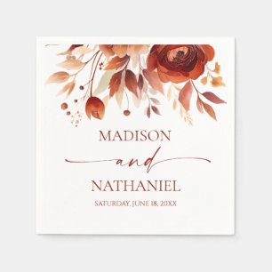 Serviette En Papier Mariage Floral Fleur Brun Bordeaux Rouillé