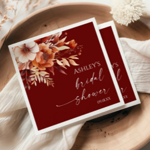 Serviette En Papier Mariage Floral Fleur Brun Bordeaux Rouille Shower