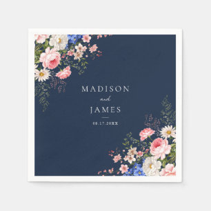 Serviette En Papier Mariage Floral Fleur Sauvage Bleu Marine