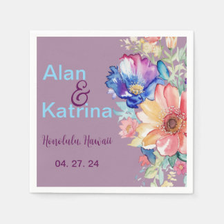 Serviette En Papier Mariage Floral Fleur Sauvage Gras Mauve