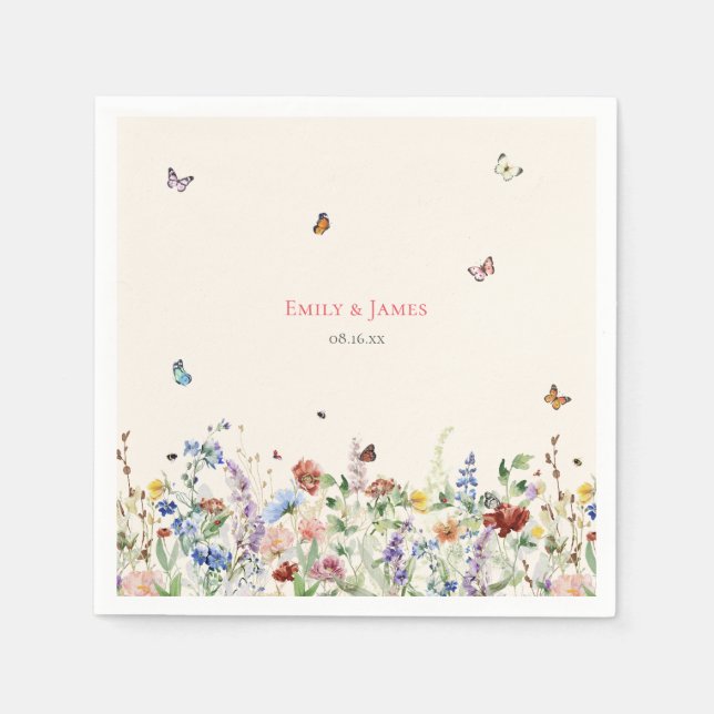 Serviette En Papier Mariage Floral Fleur sauvage rustique (Devant)