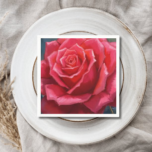 Serviette En Papier Mariage floral formel aquarelle rose rouge