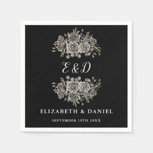 Serviette En Papier Mariage Floral Gothique Élégant Monogramme