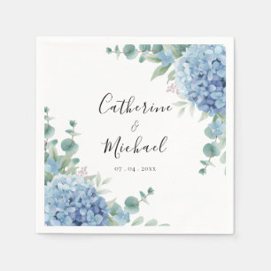 Serviette En Papier Mariage Floral Hydrangea Bleue