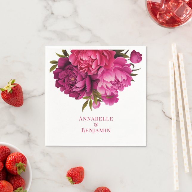 Serviette En Papier Mariage floral Magenta Peony (En situation)