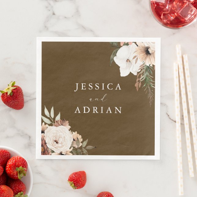 Serviette En Papier Mariage floral moderne Boho (En situation)