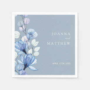 Serviette En Papier Mariage Floral Moderne Élégant Bleu Poussiéreux