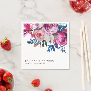 Serviette En Papier Mariage Floral Moderne Rose Élégant