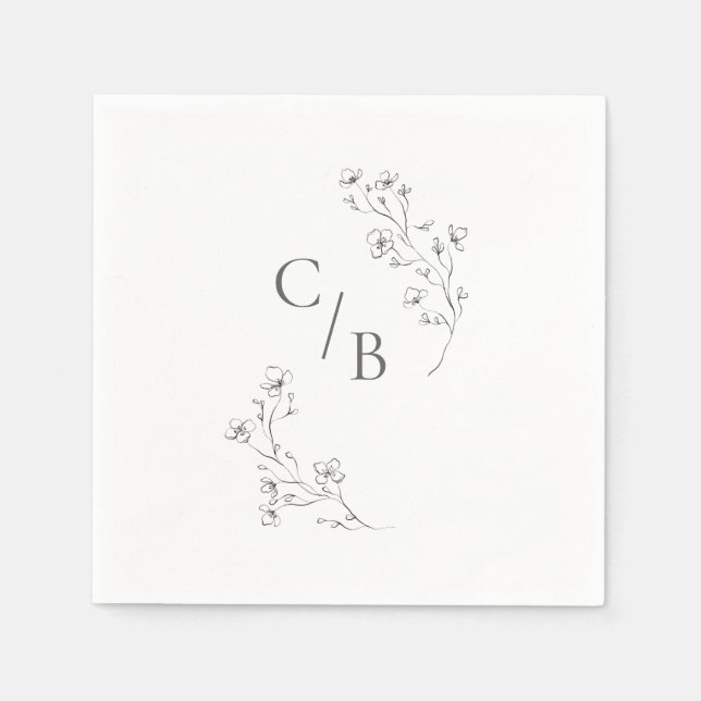 Serviette En Papier Mariage floral Monogramme Boho Cherry Blossom (Devant)