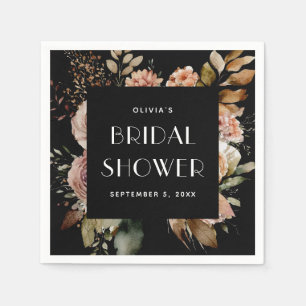 Serviette En Papier Mariage Floral Noir   Élégance Bohème Chic