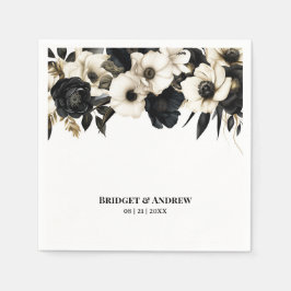 Serviette En Papier Mariage floral noir et blanc
