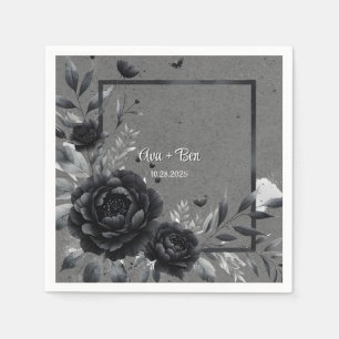 Serviette En Papier Mariage floral noir gothique