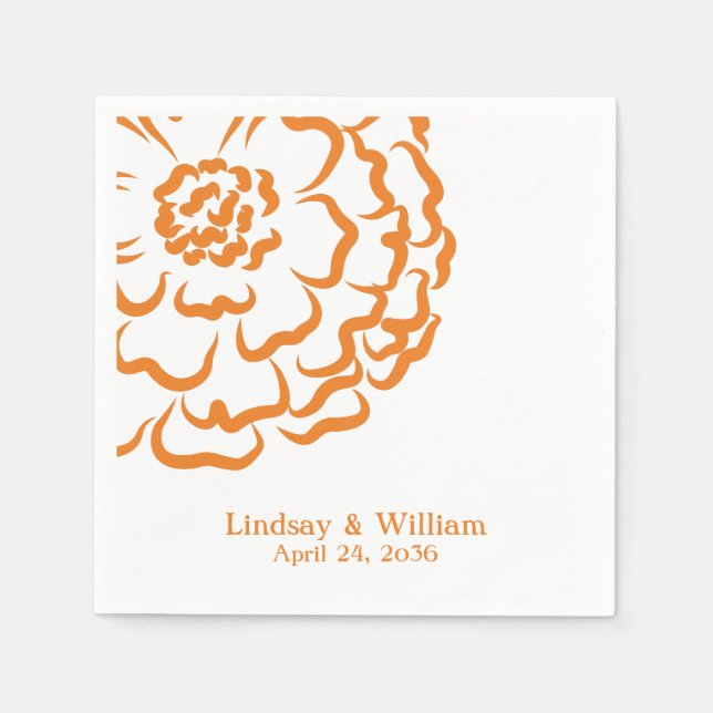 Serviette En Papier Mariage floral orange personnalisé (Devant)