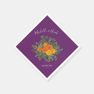 Serviette En Papier Mariage Floral Orange & Plum Violet Peony & Rose
