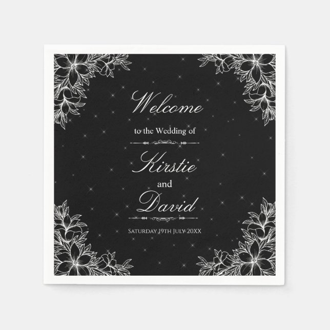Serviette En Papier Mariage Floral Orné Blanc (Devant)