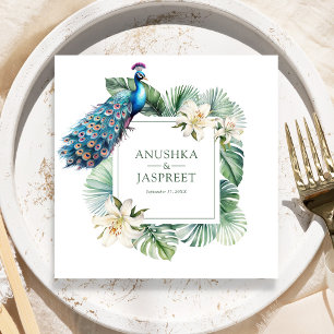 Serviette En Papier Mariage Floral Paon Indien Tropical