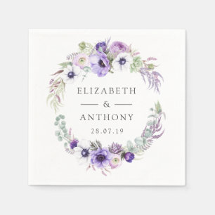 Serviette En Papier Mariage Floral Pastel Violet Poussiéreux