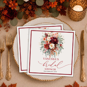 Serviette En Papier Mariage floral profond rouge or burgundy classique