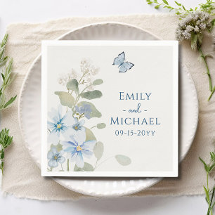 Serviette En Papier Mariage floral romantique bleu Dusty