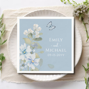 Serviette En Papier Mariage floral romantique bleu Dusty