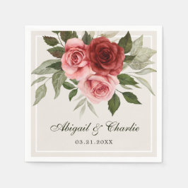 Serviette En Papier Mariage Floral Romantique Rose Et Rouge Aquarelle