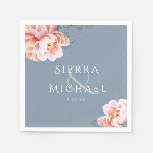 Serviette En Papier Mariage floral rose bleu foncé moderne